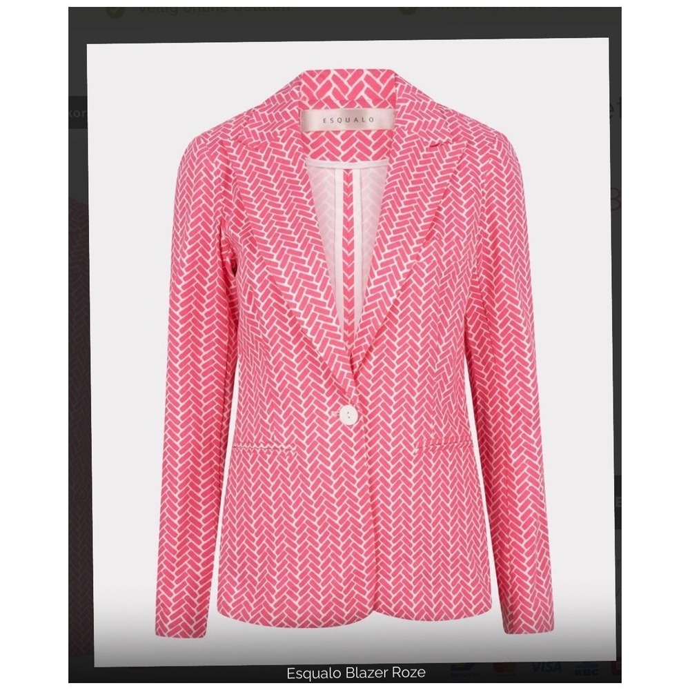 ESQUALO women's rayon blazer jacket geometric block print stretch pink white 6